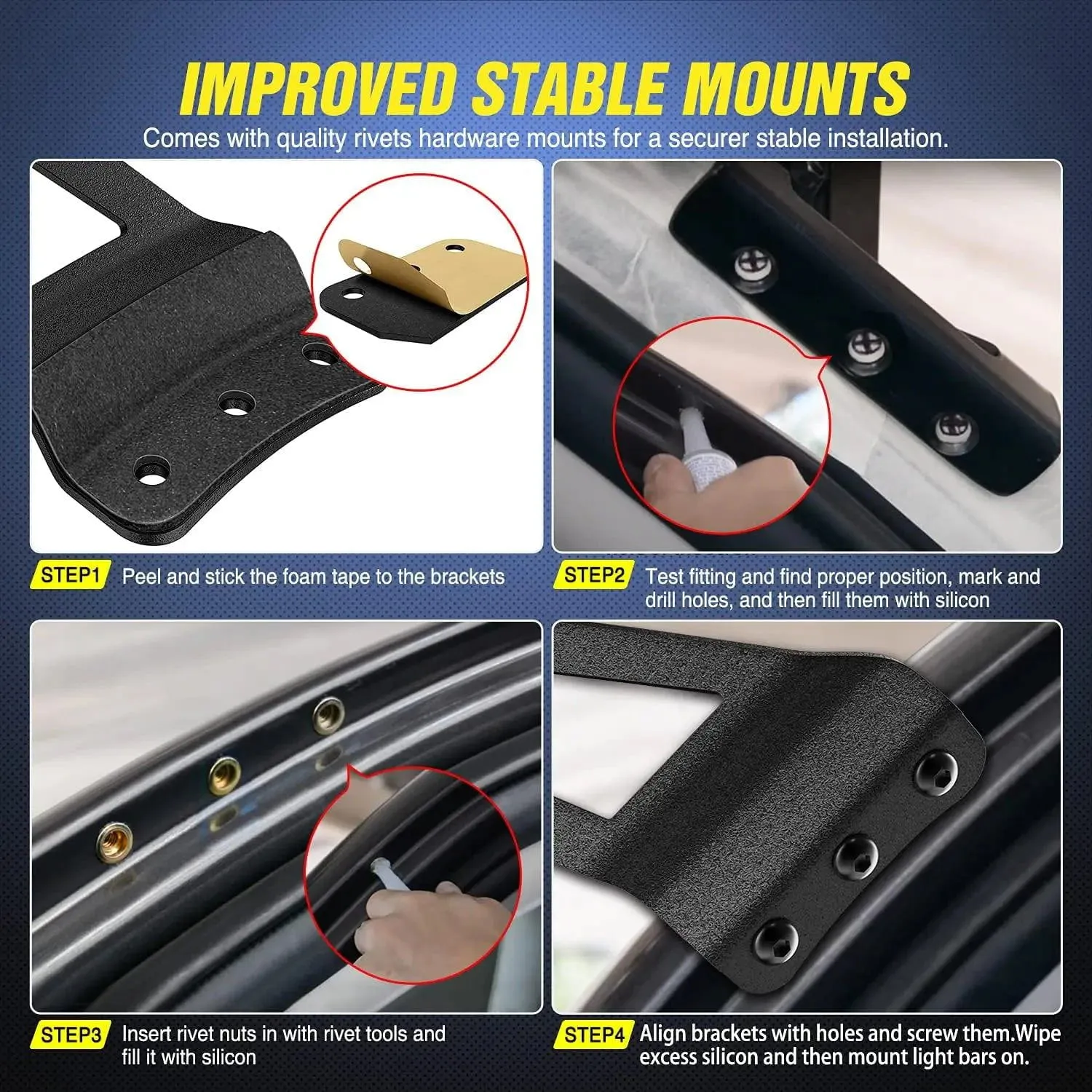 52 Inch Curved Light Bar Bracket at Upper Windshield Roof Cab for 2007-2013 Chevy Silverado Suburban Avalanche Tahoe & GMC Yukon Sierra (Pair)