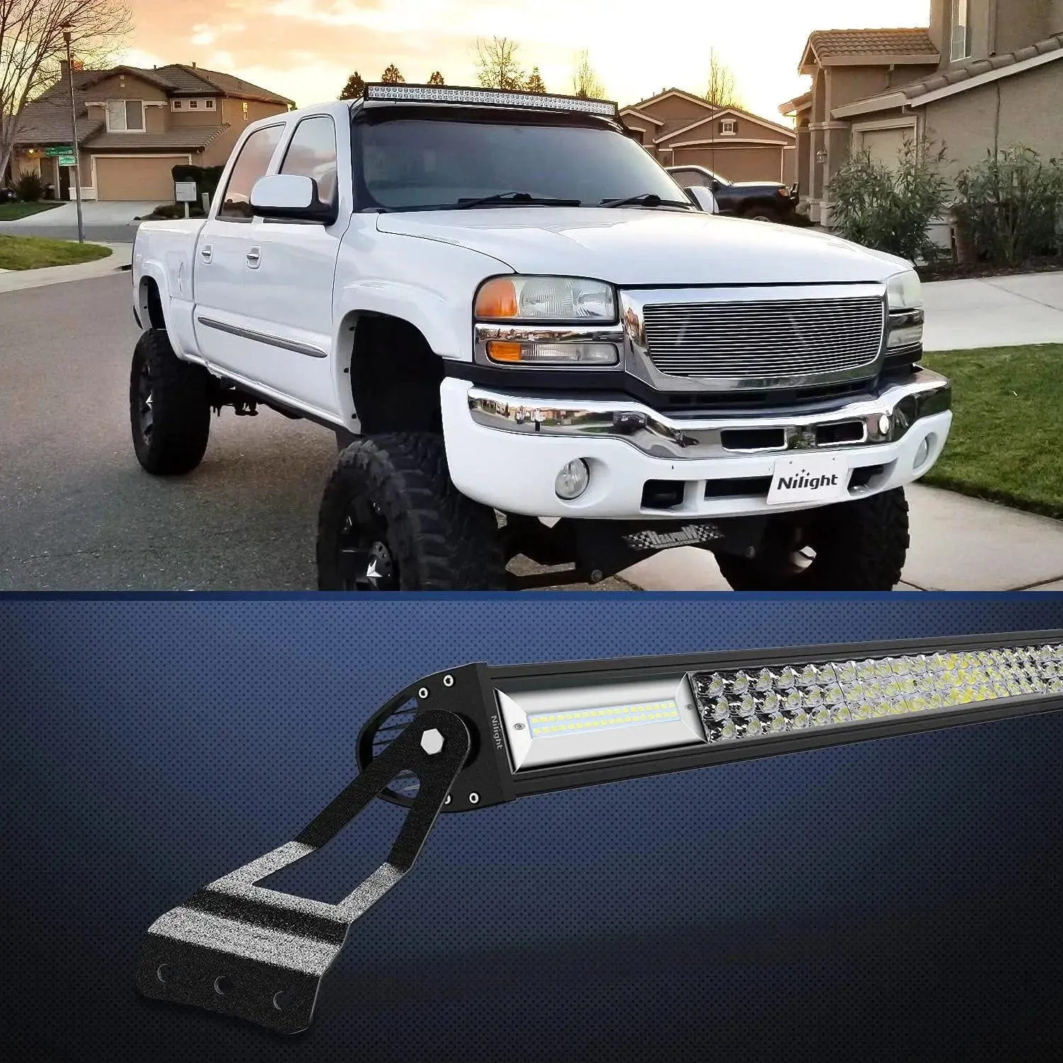 52 Inch Curved Light Bar Bracket at Upper Windshield Roof Cab for 2007-2013 Chevy Silverado Suburban Avalanche Tahoe & GMC Yukon Sierra (Pair)