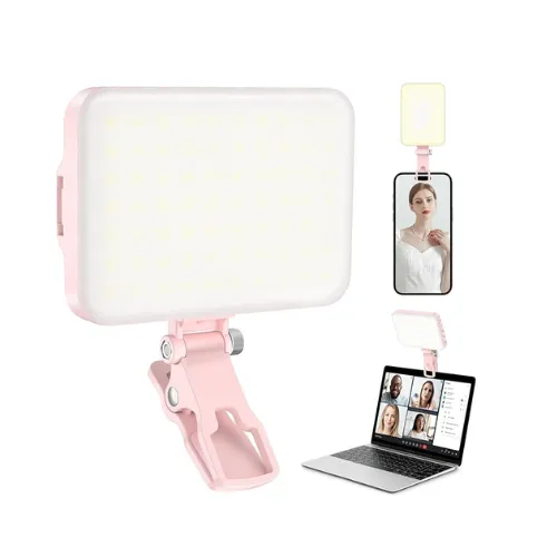 60 LEDs Selfie Light with Clip In UK -  Video Conference Lighting with Clip and Camera Tripod Adapter, Rechargeable 2200mAh CRI 97 , 3 Lighting Modes for Mobile Phones iPhone Camera Laptop Photo Make-up Portable
