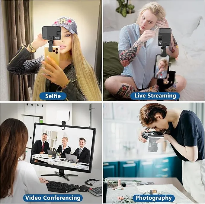 60 LEDs Selfie Light with Clip In UK -  Video Conference Lighting with Clip and Camera Tripod Adapter, Rechargeable 2200mAh CRI 97 , 3 Lighting Modes for Mobile Phones iPhone Camera Laptop Photo Make-up Portable