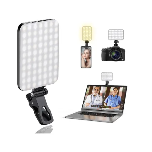 60 LEDs Selfie Light with Clip In UK -  Video Conference Lighting with Clip and Camera Tripod Adapter, Rechargeable 2200mAh CRI 97 , 3 Lighting Modes for Mobile Phones iPhone Camera Laptop Photo Make-up Portable