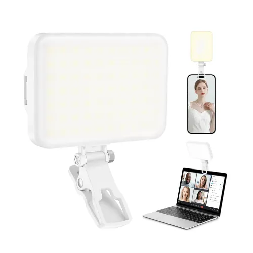 60 LEDs Selfie Light with Clip In UK -  Video Conference Lighting with Clip and Camera Tripod Adapter, Rechargeable 2200mAh CRI 97 , 3 Lighting Modes for Mobile Phones iPhone Camera Laptop Photo Make-up Portable