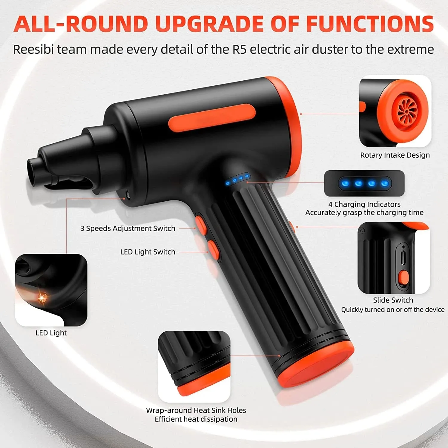 90000RPM Cordless Air Duster 90W Electric Wireless Gel Gun Blower