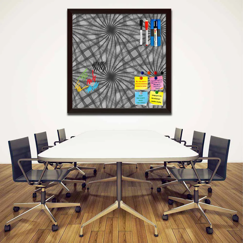 Abstract Black & White Pattern Framed Magnetic Dry Erase Board | Combo with Magnet Buttons & Markers