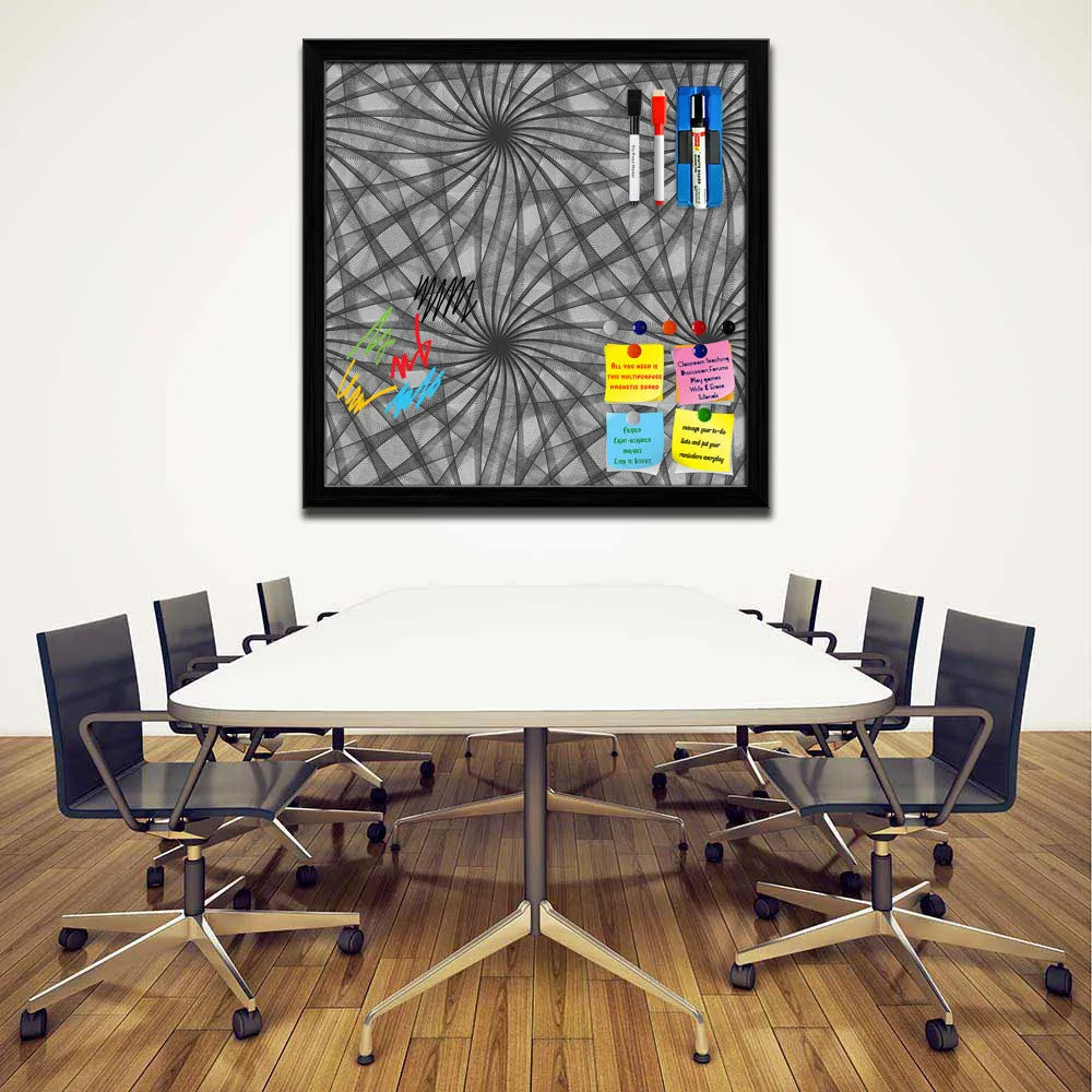 Abstract Black & White Pattern Framed Magnetic Dry Erase Board | Combo with Magnet Buttons & Markers