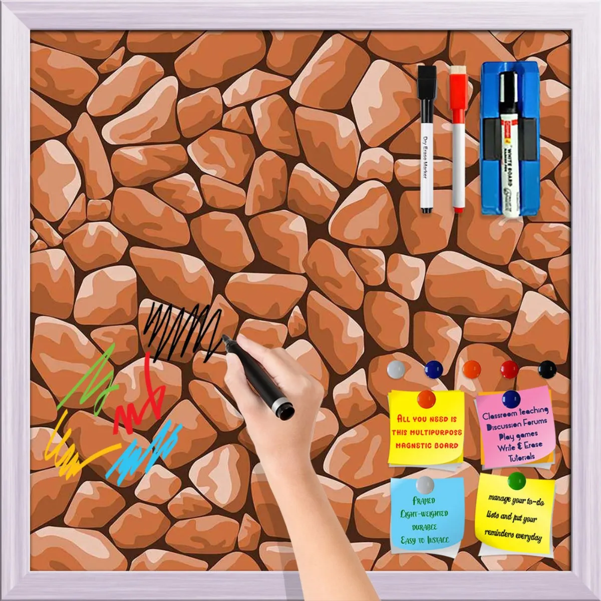 Abstract Décor Framed Magnetic Dry Erase Board | Combo with Magnet Buttons & Markers