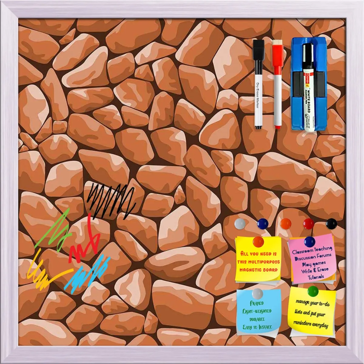 Abstract Décor Framed Magnetic Dry Erase Board | Combo with Magnet Buttons & Markers