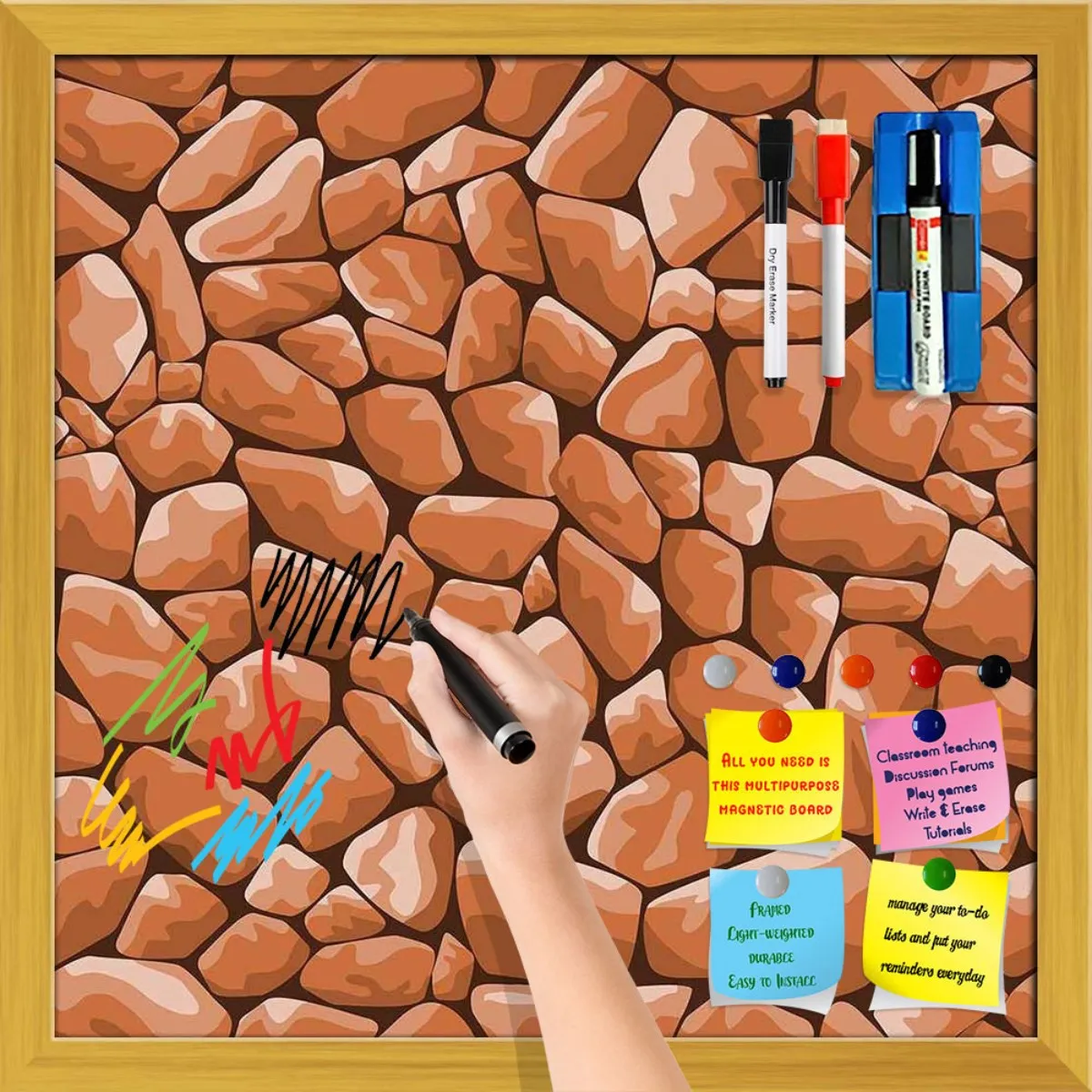 Abstract Décor Framed Magnetic Dry Erase Board | Combo with Magnet Buttons & Markers