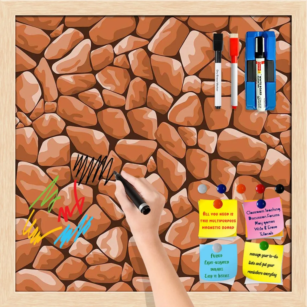Abstract Décor Framed Magnetic Dry Erase Board | Combo with Magnet Buttons & Markers