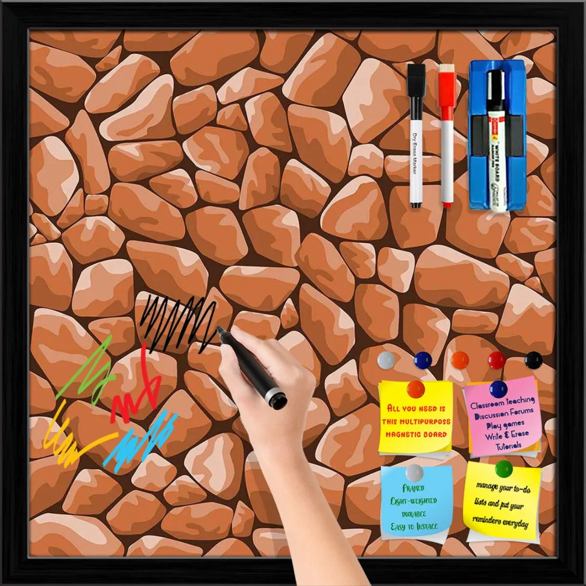 Abstract Décor Framed Magnetic Dry Erase Board | Combo with Magnet Buttons & Markers