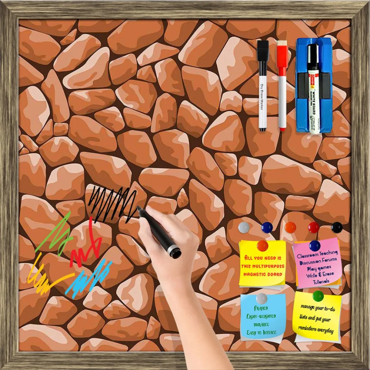 Abstract Décor Framed Magnetic Dry Erase Board | Combo with Magnet Buttons & Markers