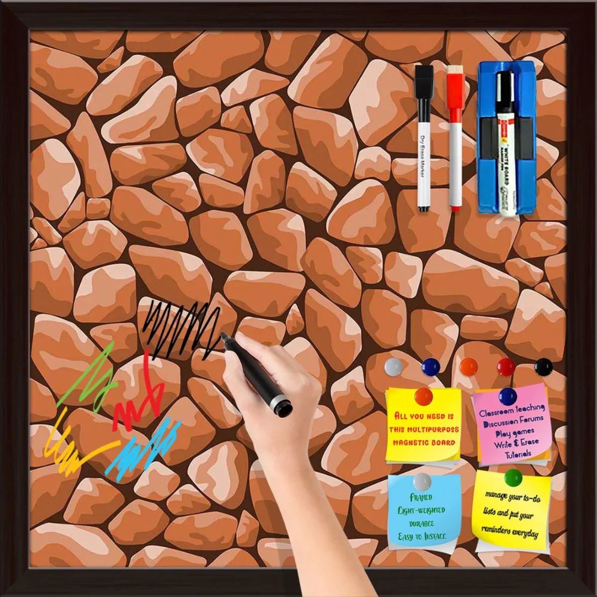 Abstract Décor Framed Magnetic Dry Erase Board | Combo with Magnet Buttons & Markers