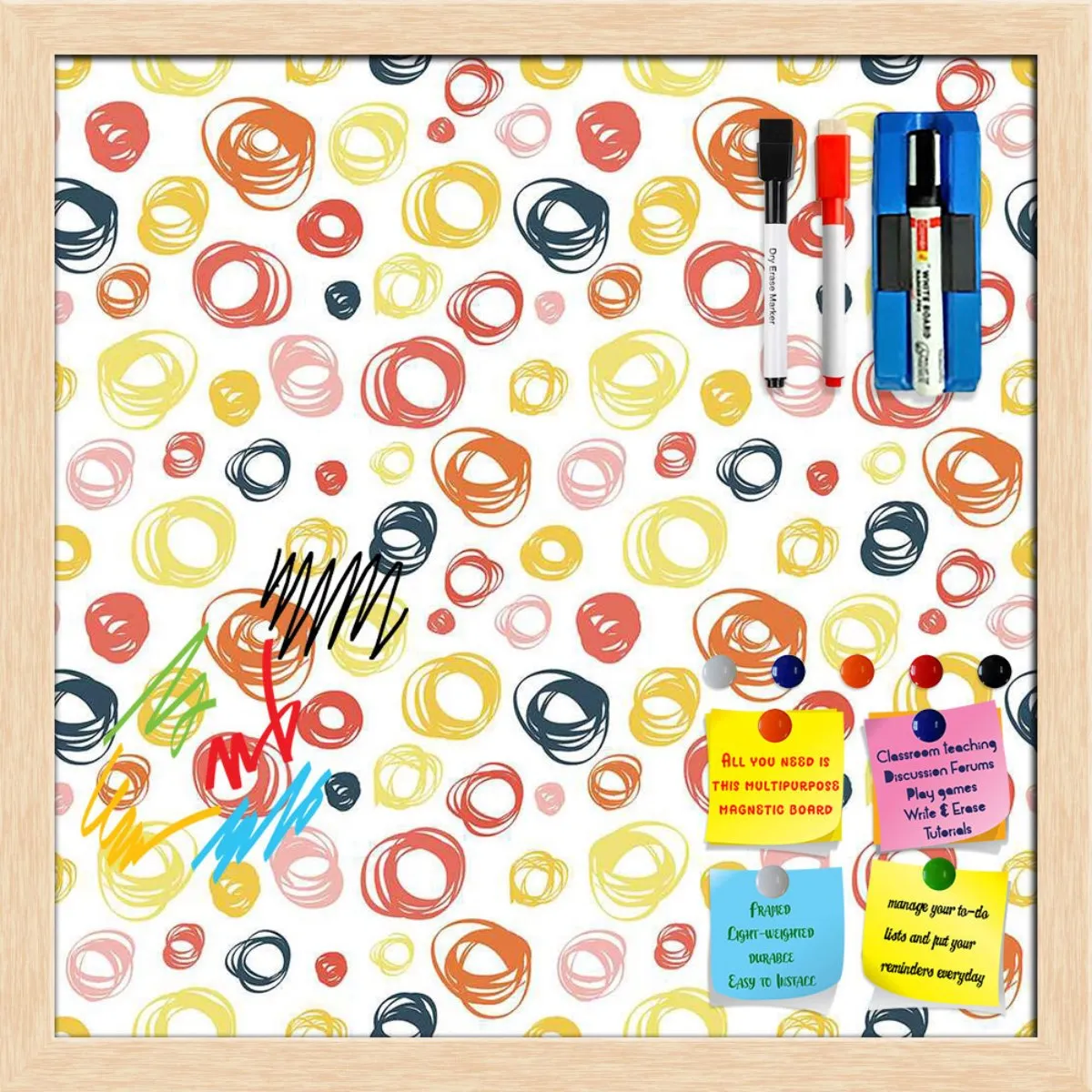 Abstract Doodle Framed Magnetic Dry Erase Board | Combo with Magnet Buttons & Markers
