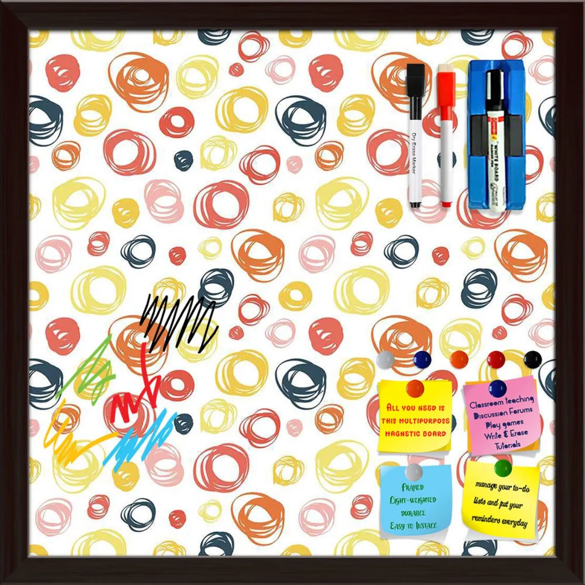 Abstract Doodle Framed Magnetic Dry Erase Board | Combo with Magnet Buttons & Markers