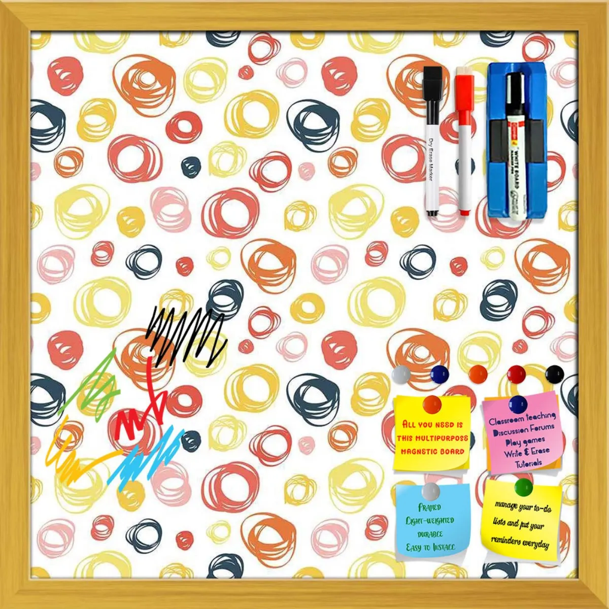 Abstract Doodle Framed Magnetic Dry Erase Board | Combo with Magnet Buttons & Markers