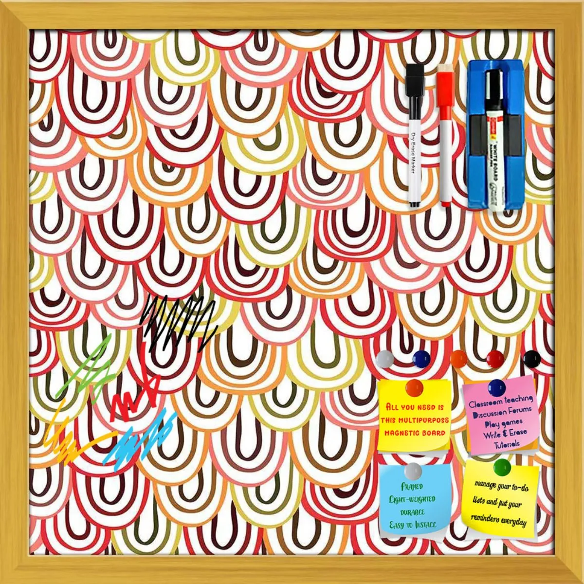 Abstract Doodles Framed Magnetic Dry Erase Board | Combo with Magnet Buttons & Markers