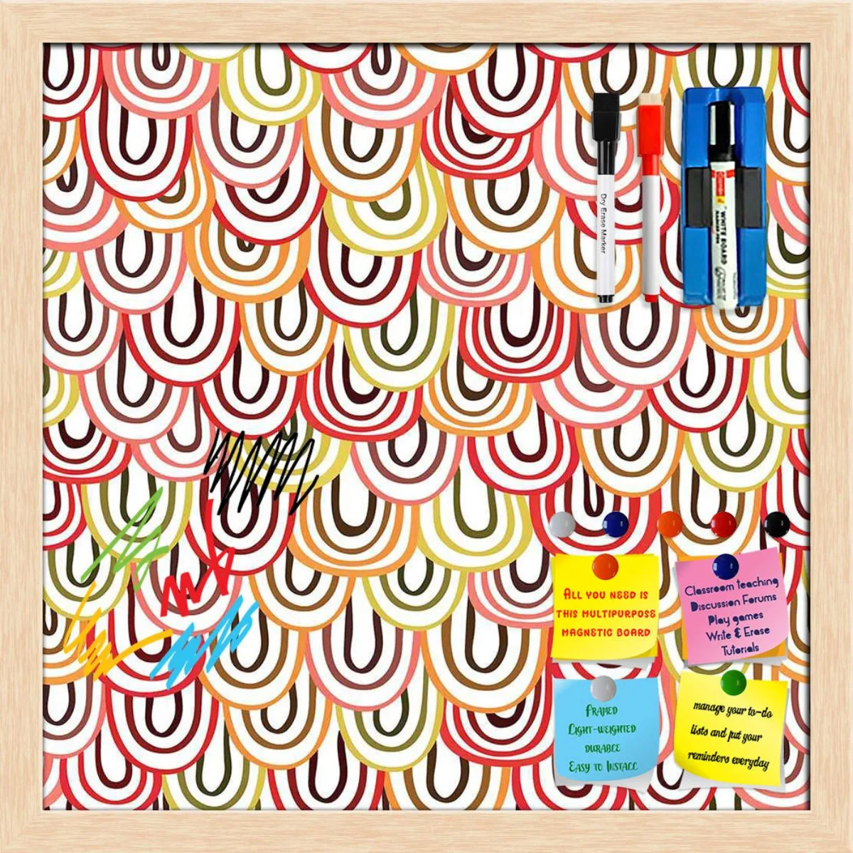 Abstract Doodles Framed Magnetic Dry Erase Board | Combo with Magnet Buttons & Markers