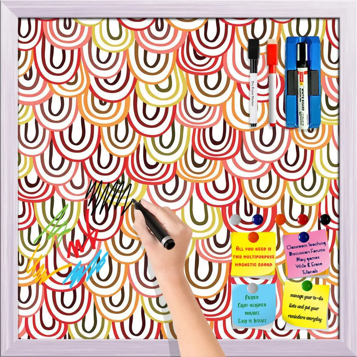 Abstract Doodles Framed Magnetic Dry Erase Board | Combo with Magnet Buttons & Markers
