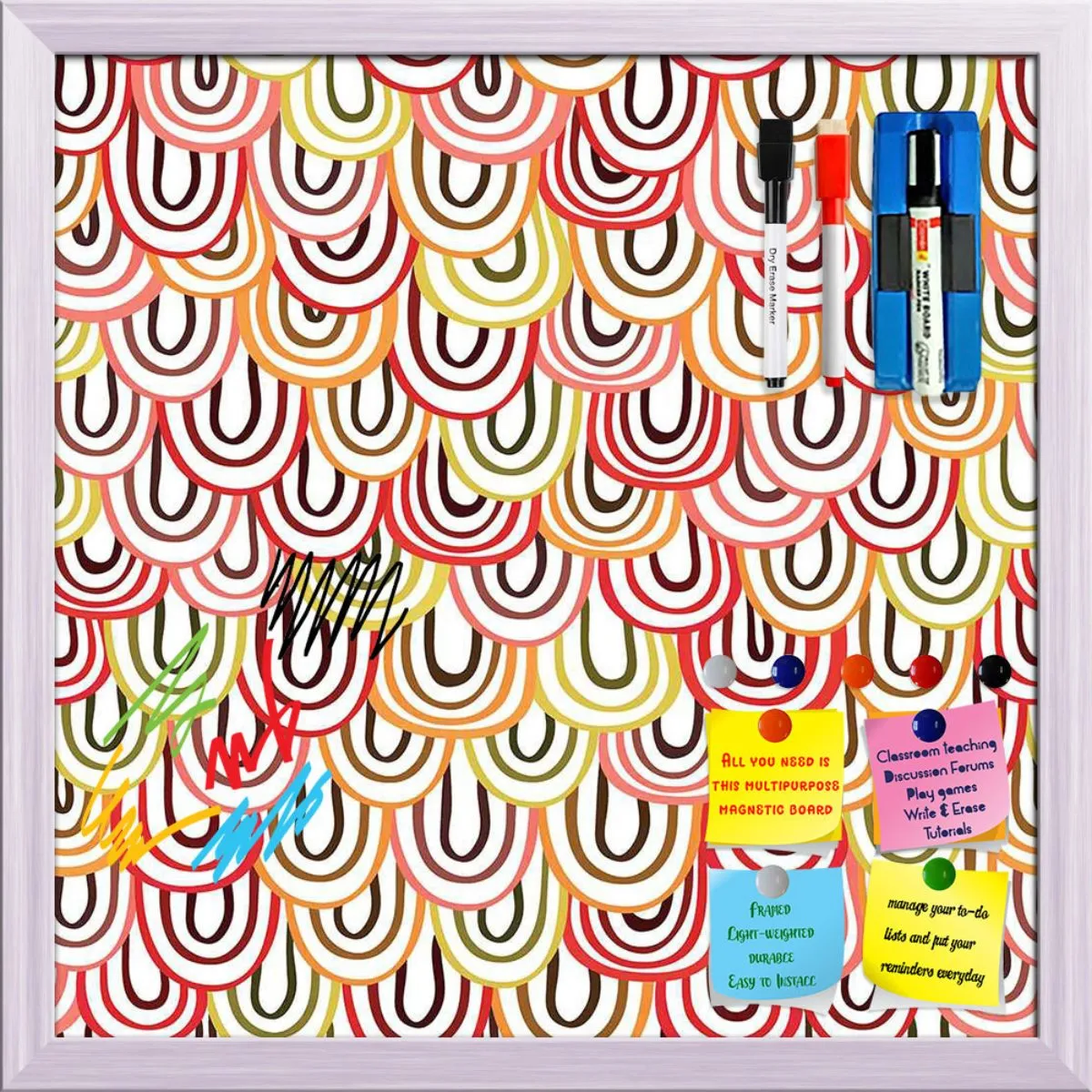 Abstract Doodles Framed Magnetic Dry Erase Board | Combo with Magnet Buttons & Markers