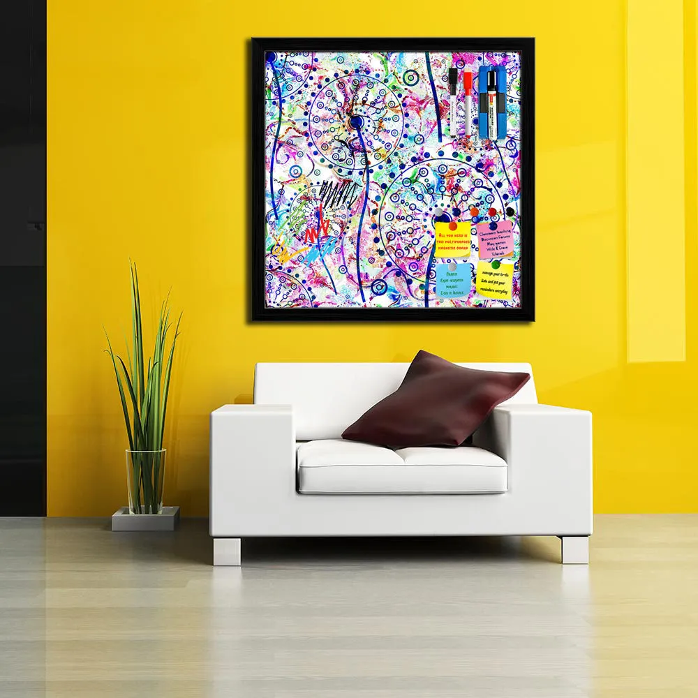 Abstract Floral Pattern Framed Magnetic Dry Erase Board | Combo with Magnet Buttons & Markers