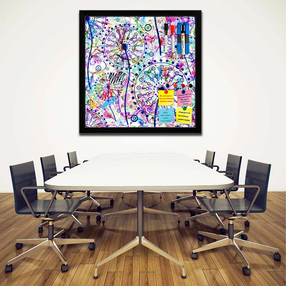 Abstract Floral Pattern Framed Magnetic Dry Erase Board | Combo with Magnet Buttons & Markers