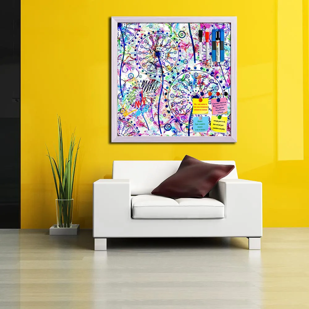 Abstract Floral Pattern Framed Magnetic Dry Erase Board | Combo with Magnet Buttons & Markers