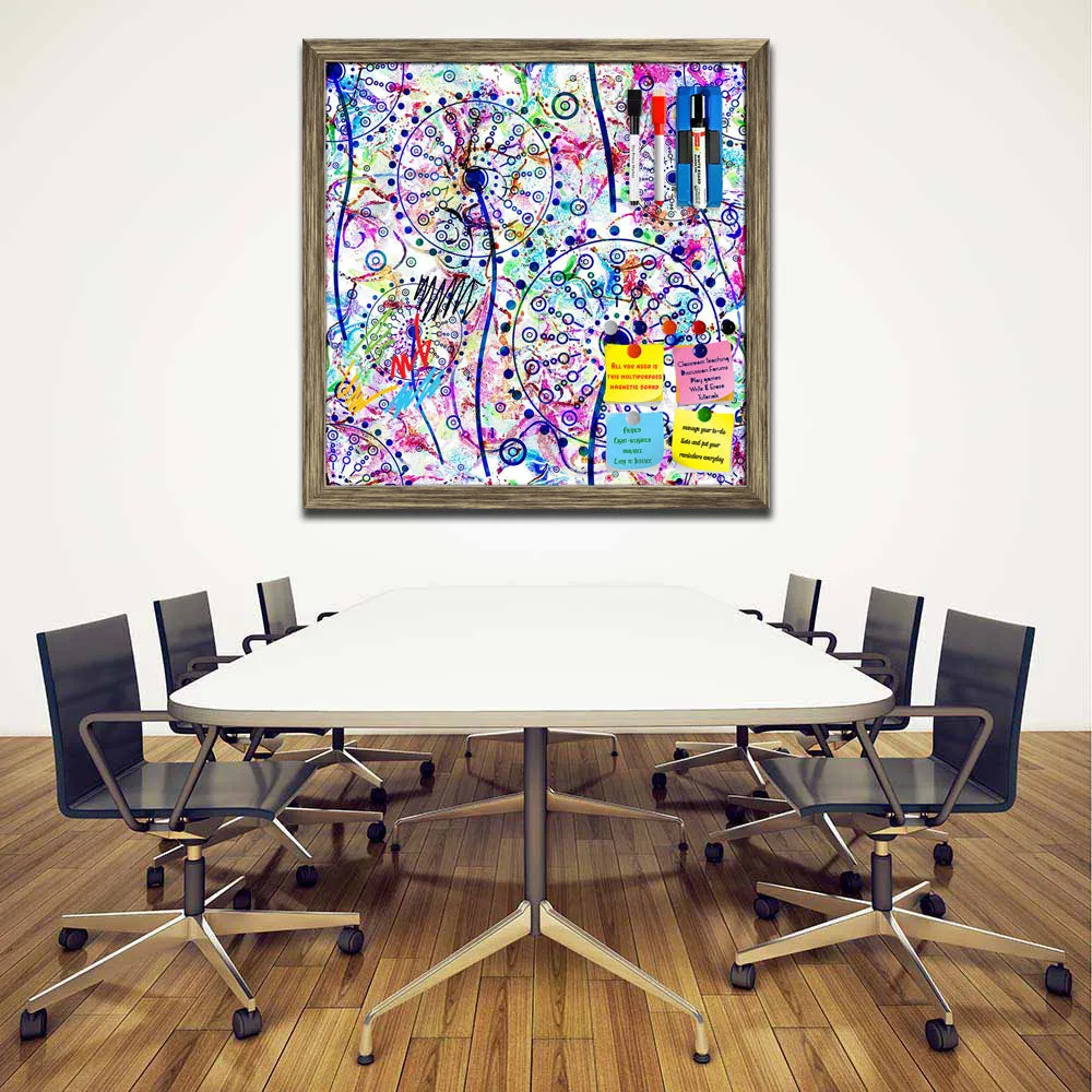 Abstract Floral Pattern Framed Magnetic Dry Erase Board | Combo with Magnet Buttons & Markers