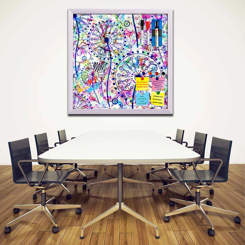 Abstract Floral Pattern Framed Magnetic Dry Erase Board | Combo with Magnet Buttons & Markers