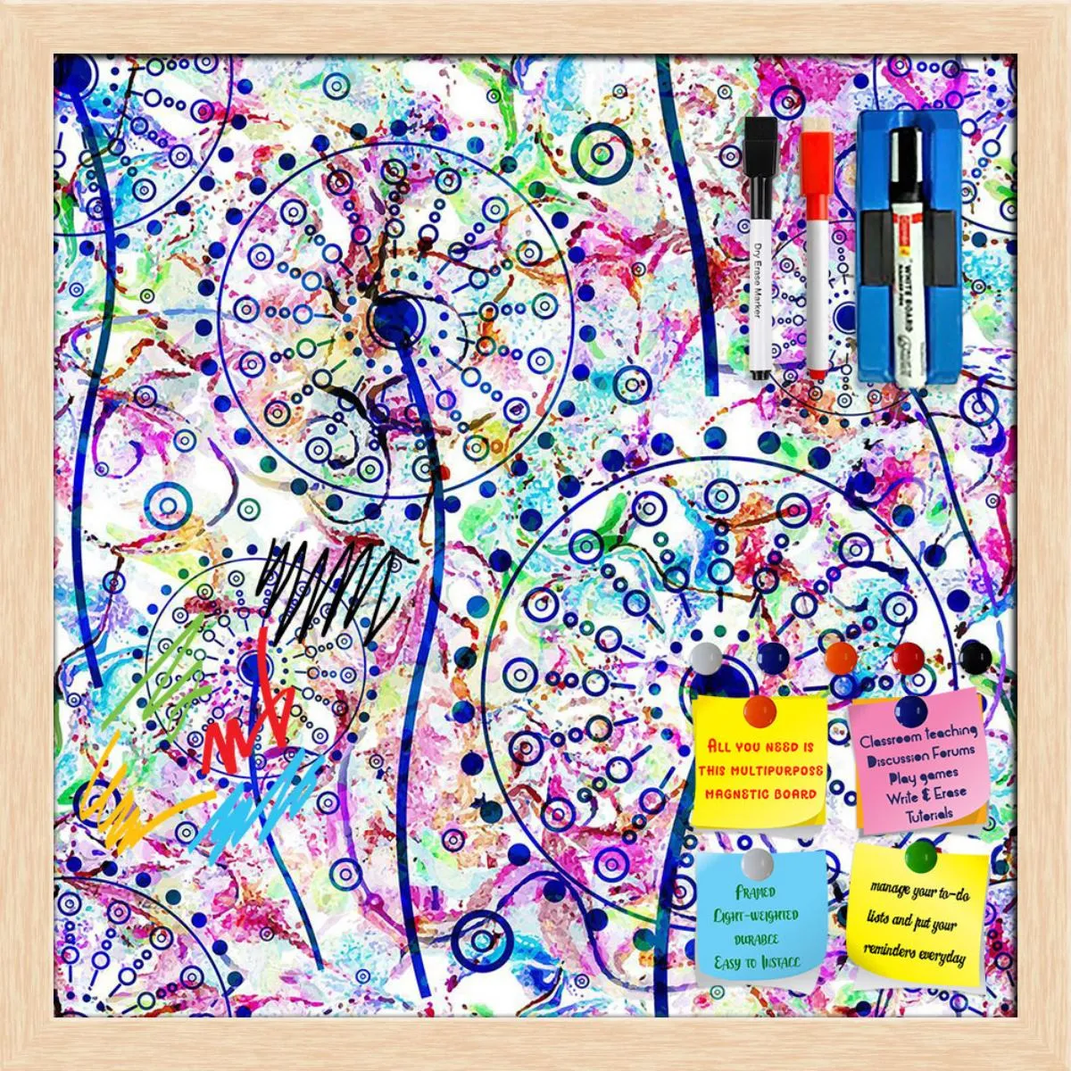 Abstract Floral Pattern Framed Magnetic Dry Erase Board | Combo with Magnet Buttons & Markers
