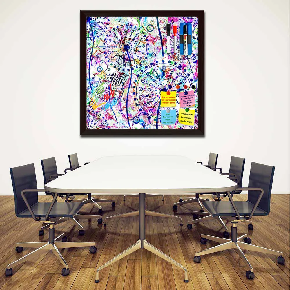 Abstract Floral Pattern Framed Magnetic Dry Erase Board | Combo with Magnet Buttons & Markers