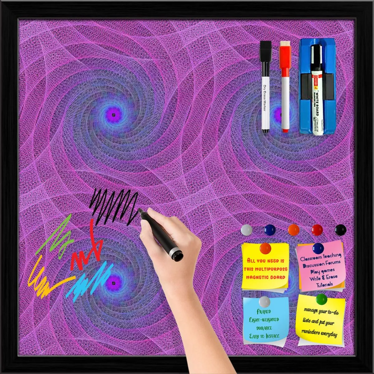Abstract Fractal Pattern D1 Framed Magnetic Dry Erase Board | Combo with Magnet Buttons & Markers