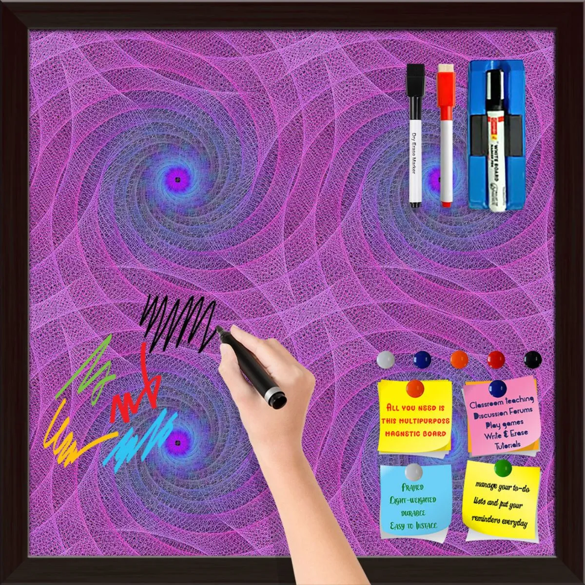Abstract Fractal Pattern D1 Framed Magnetic Dry Erase Board | Combo with Magnet Buttons & Markers