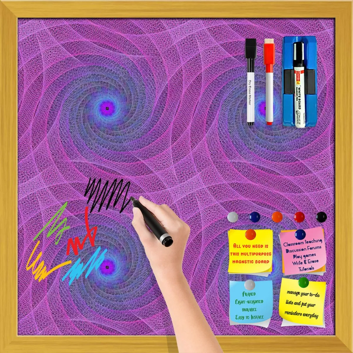 Abstract Fractal Pattern D1 Framed Magnetic Dry Erase Board | Combo with Magnet Buttons & Markers