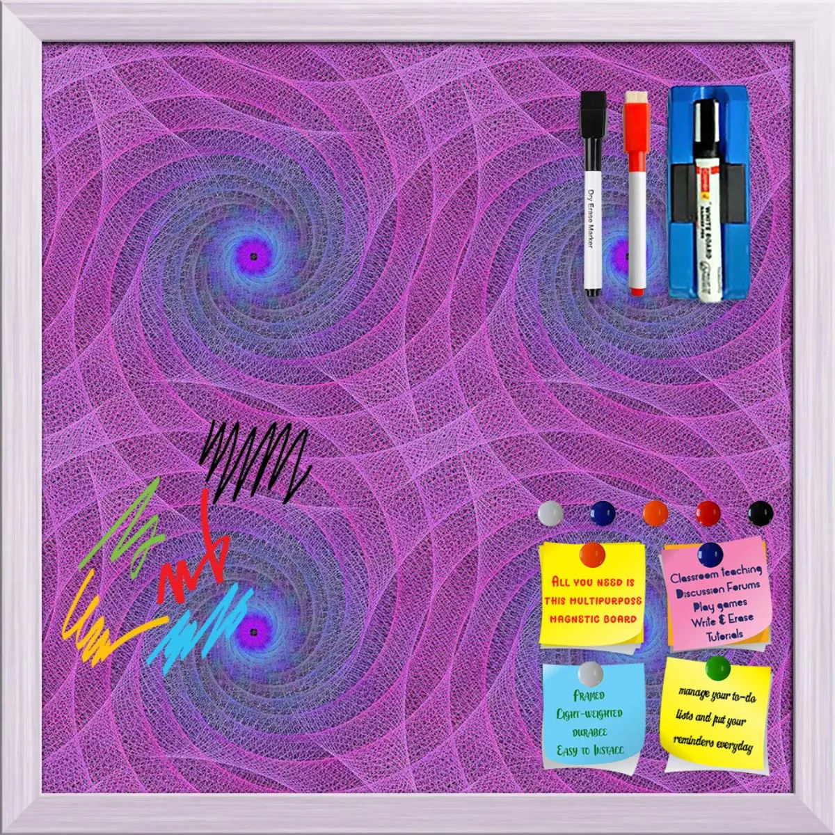 Abstract Fractal Pattern D1 Framed Magnetic Dry Erase Board | Combo with Magnet Buttons & Markers