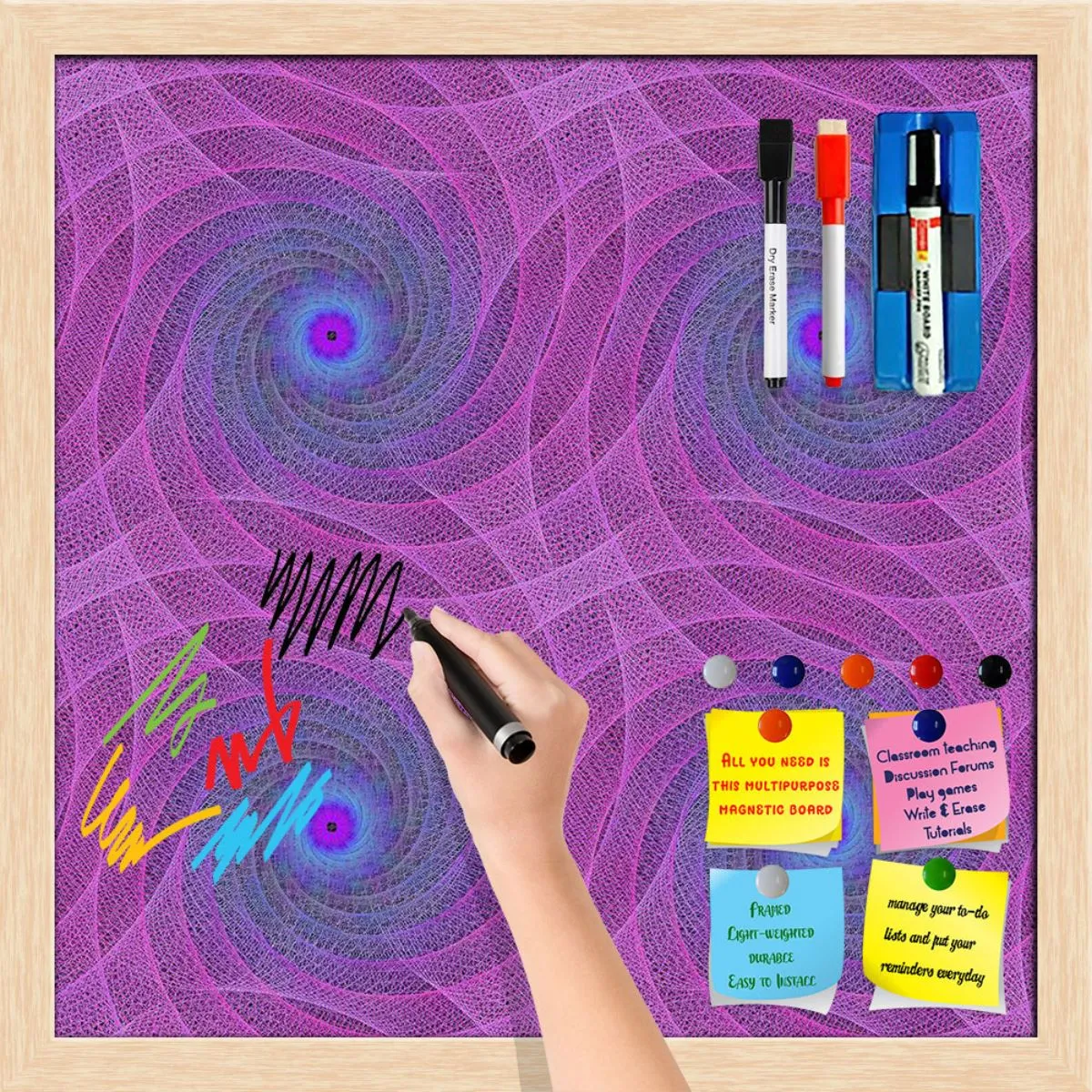 Abstract Fractal Pattern D1 Framed Magnetic Dry Erase Board | Combo with Magnet Buttons & Markers