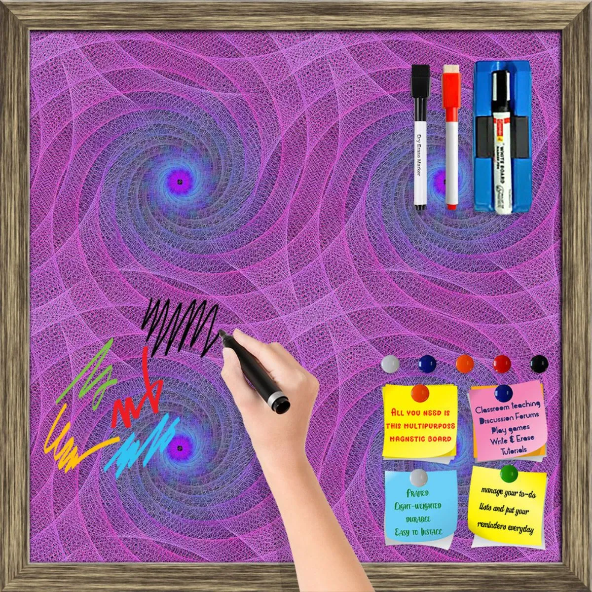 Abstract Fractal Pattern D1 Framed Magnetic Dry Erase Board | Combo with Magnet Buttons & Markers