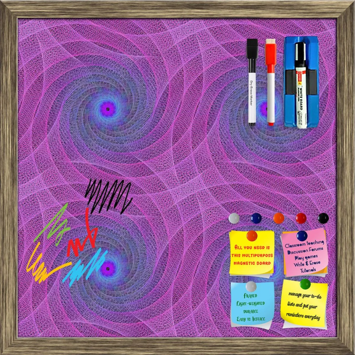 Abstract Fractal Pattern D1 Framed Magnetic Dry Erase Board | Combo with Magnet Buttons & Markers