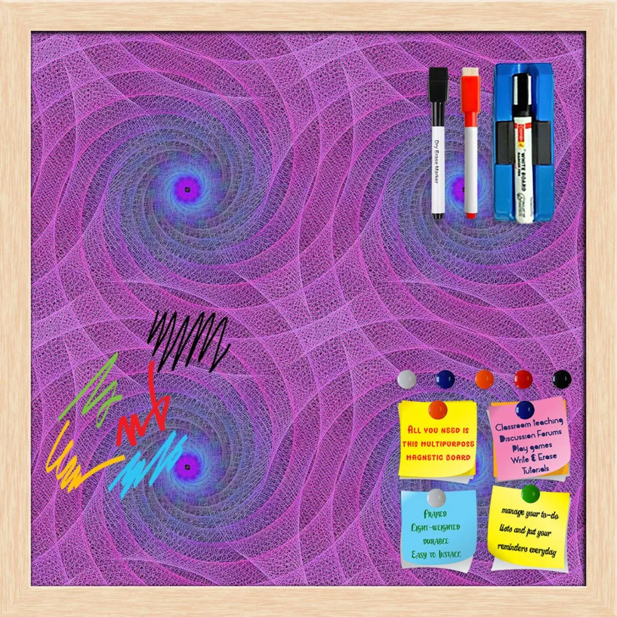 Abstract Fractal Pattern D1 Framed Magnetic Dry Erase Board | Combo with Magnet Buttons & Markers