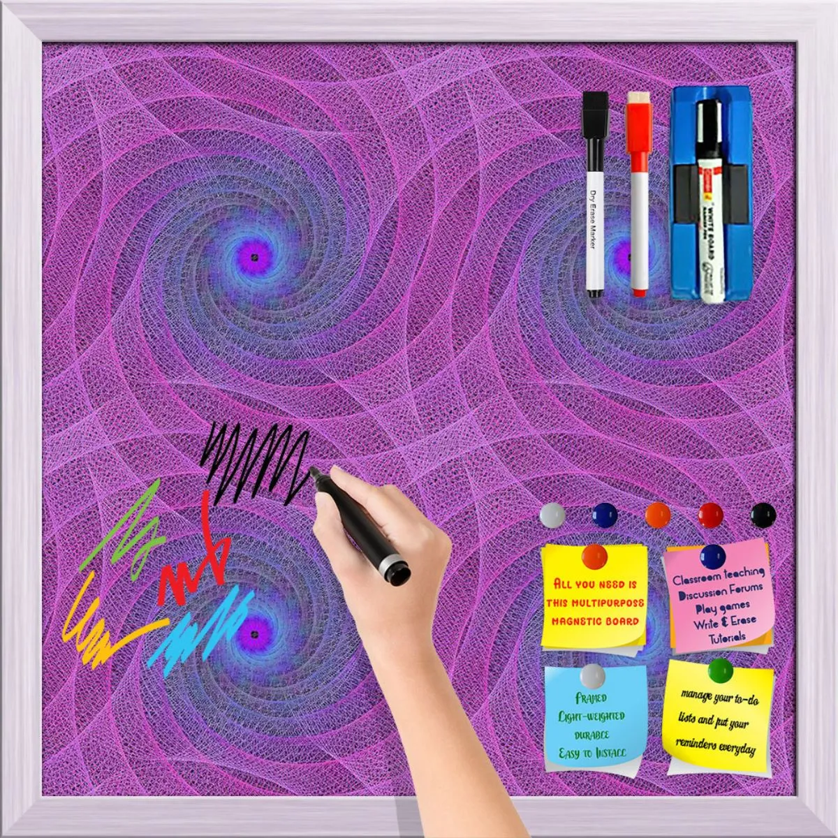 Abstract Fractal Pattern D1 Framed Magnetic Dry Erase Board | Combo with Magnet Buttons & Markers