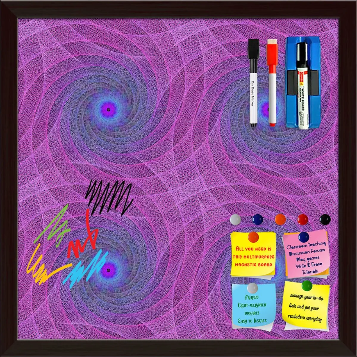 Abstract Fractal Pattern D1 Framed Magnetic Dry Erase Board | Combo with Magnet Buttons & Markers