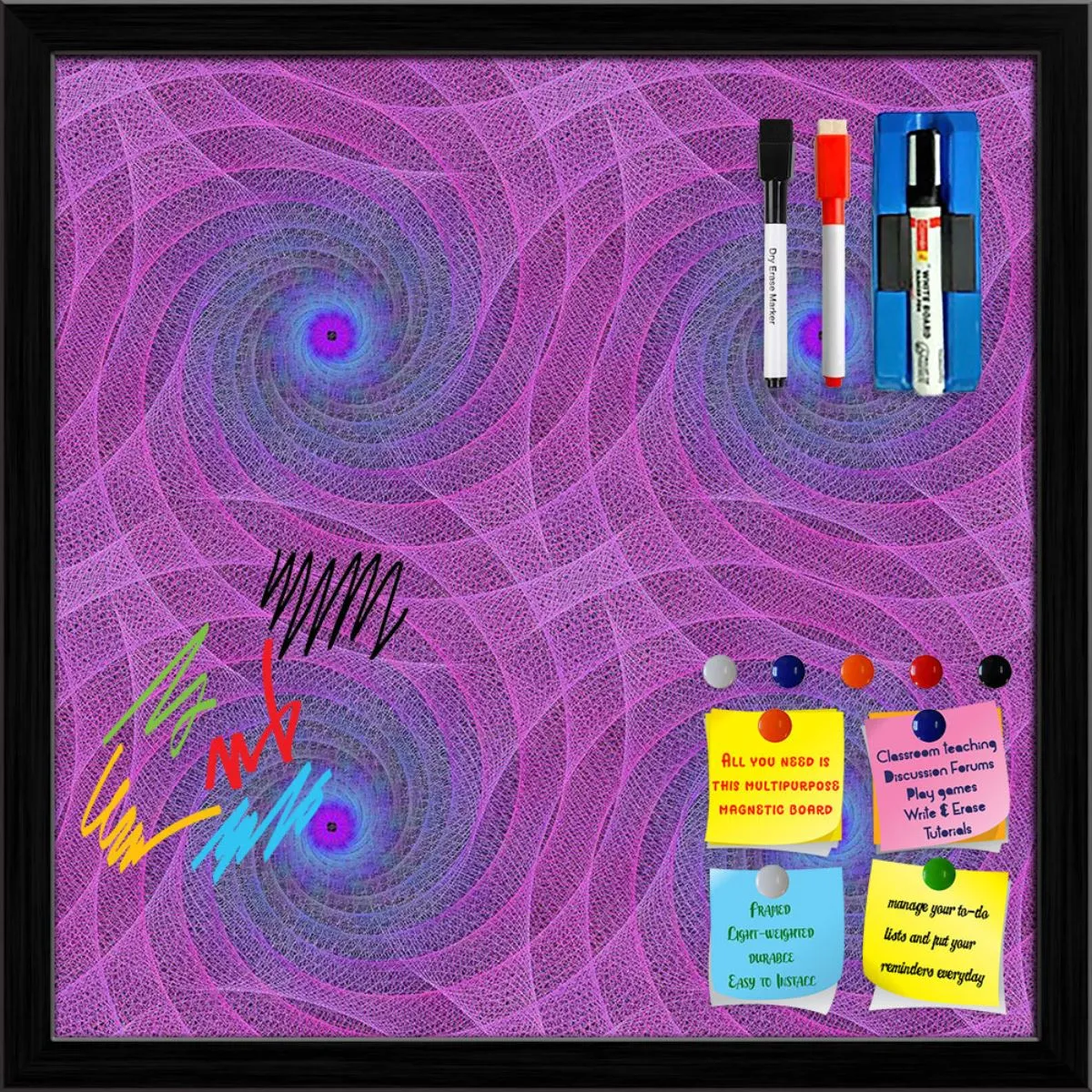 Abstract Fractal Pattern D1 Framed Magnetic Dry Erase Board | Combo with Magnet Buttons & Markers