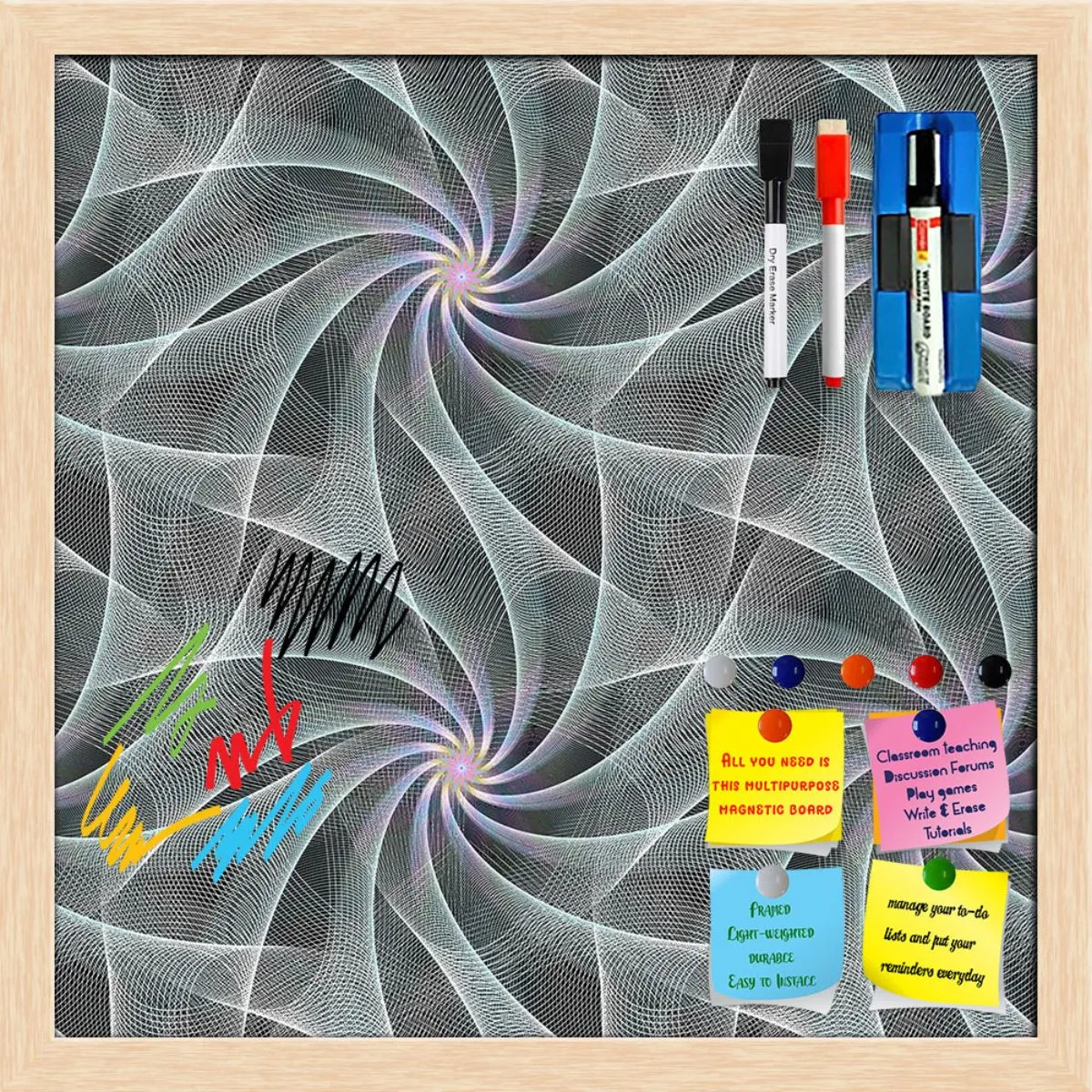 Abstract Fractal Pattern D2 Framed Magnetic Dry Erase Board | Combo with Magnet Buttons & Markers