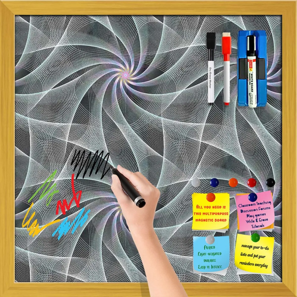 Abstract Fractal Pattern D2 Framed Magnetic Dry Erase Board | Combo with Magnet Buttons & Markers