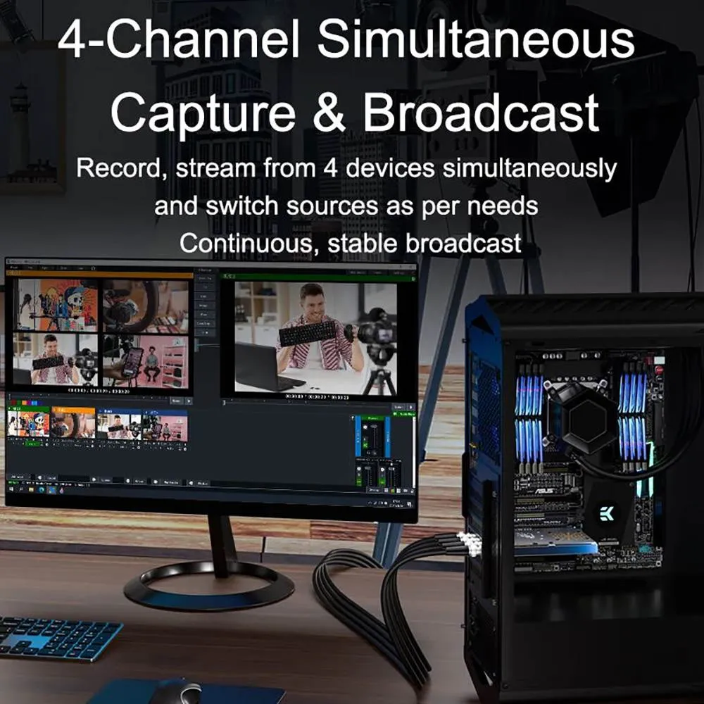 Acasis 4 SDI PCIe Video Capture Card 1080P 60FPS with Built-in Fan