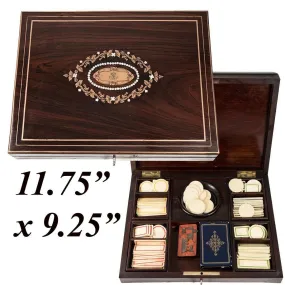 Antique French Boulle Gaming or Card Playing Box, c.1850, Gaming Tokens, Cards