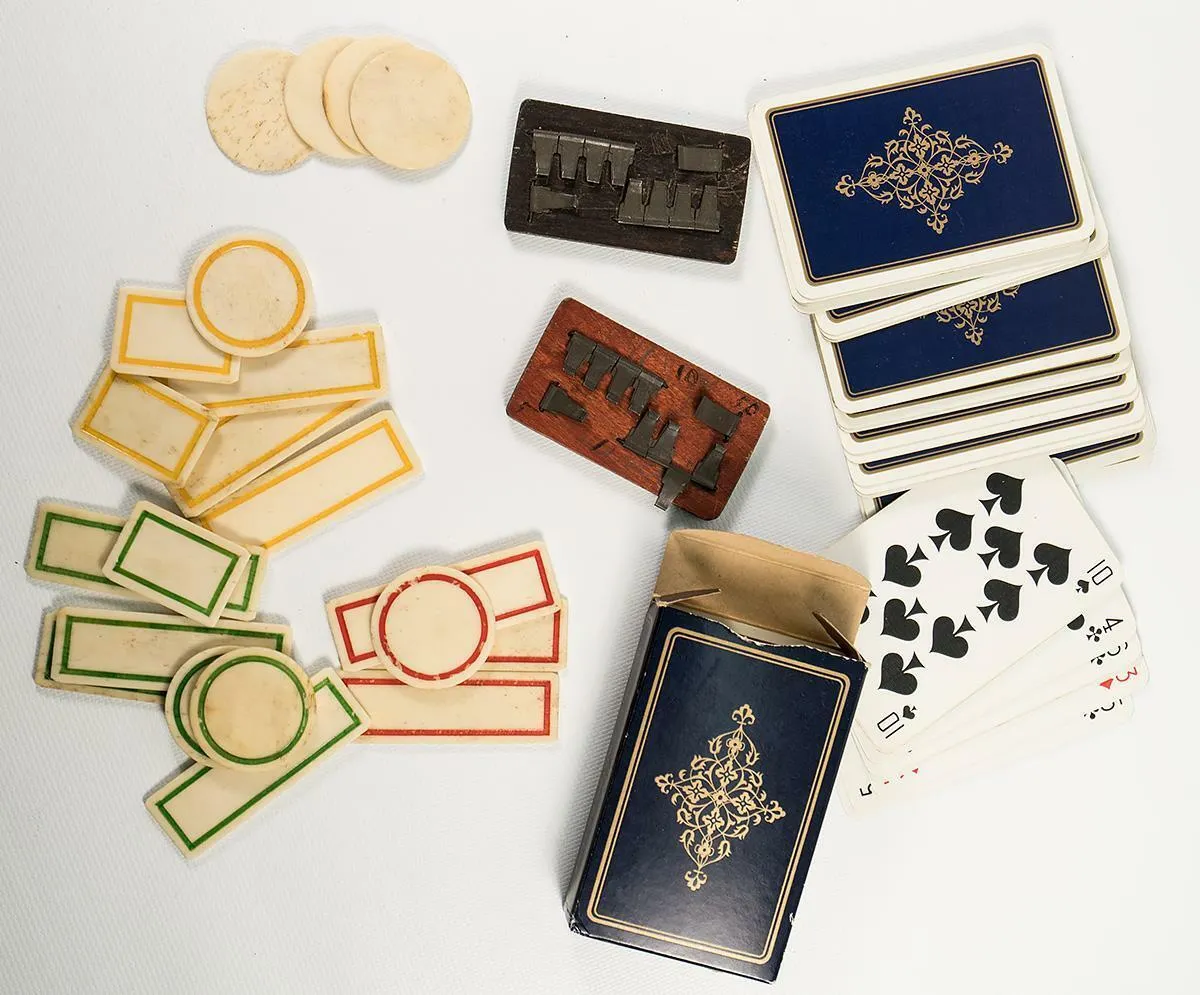 Antique French Boulle Gaming or Card Playing Box, c.1850, Gaming Tokens, Cards
