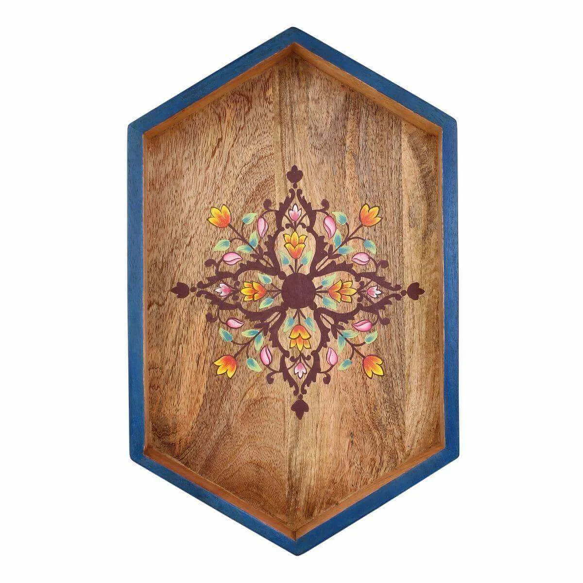 Antique Look Hand - Painted Hexagonal Wooden Tray