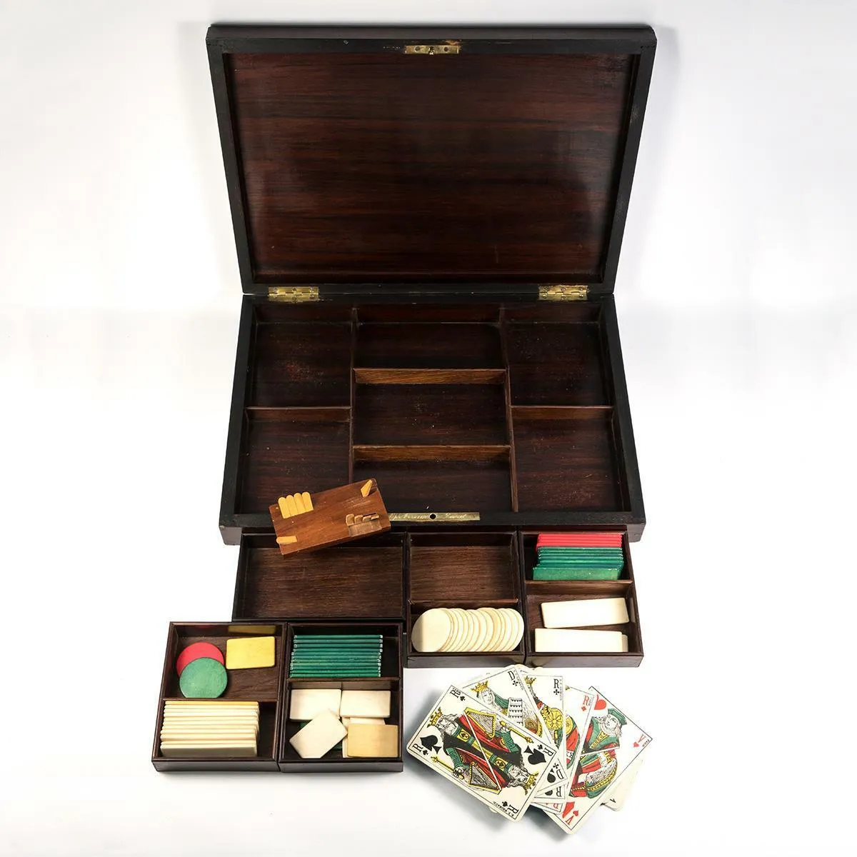 Antique Napoleon III Era French Game Chest, Box, Chips & Cards: Alph. GIROUX