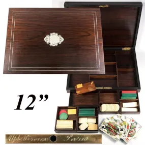 Antique Napoleon III Era French Game Chest, Box, Chips & Cards: Alph. GIROUX