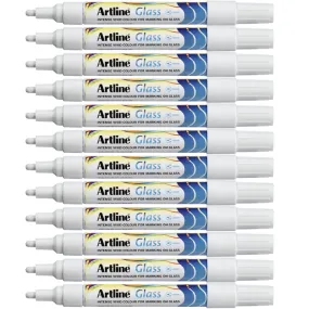 Artline Glass Marker Removable 2mm Bullet Tip White Box 12